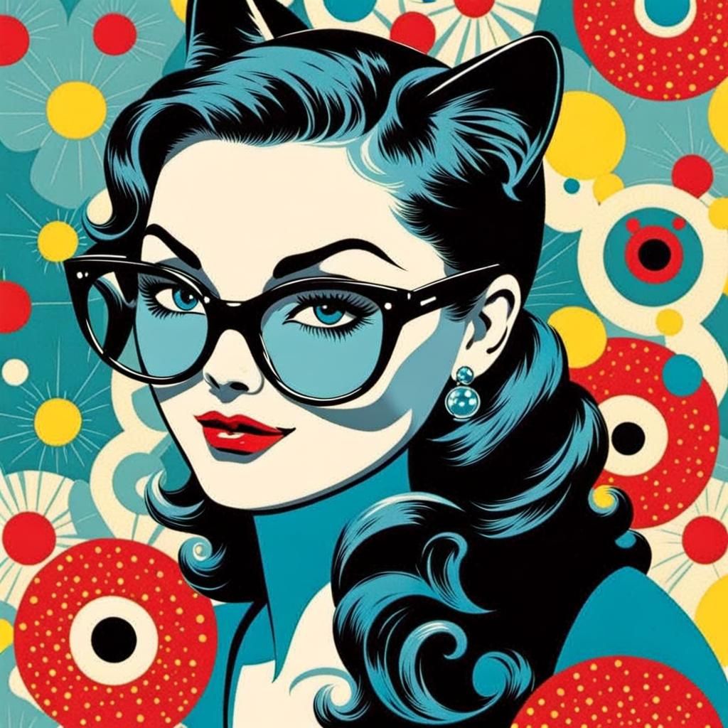 Cat in Glasses, Pop Art Comic Book Style
