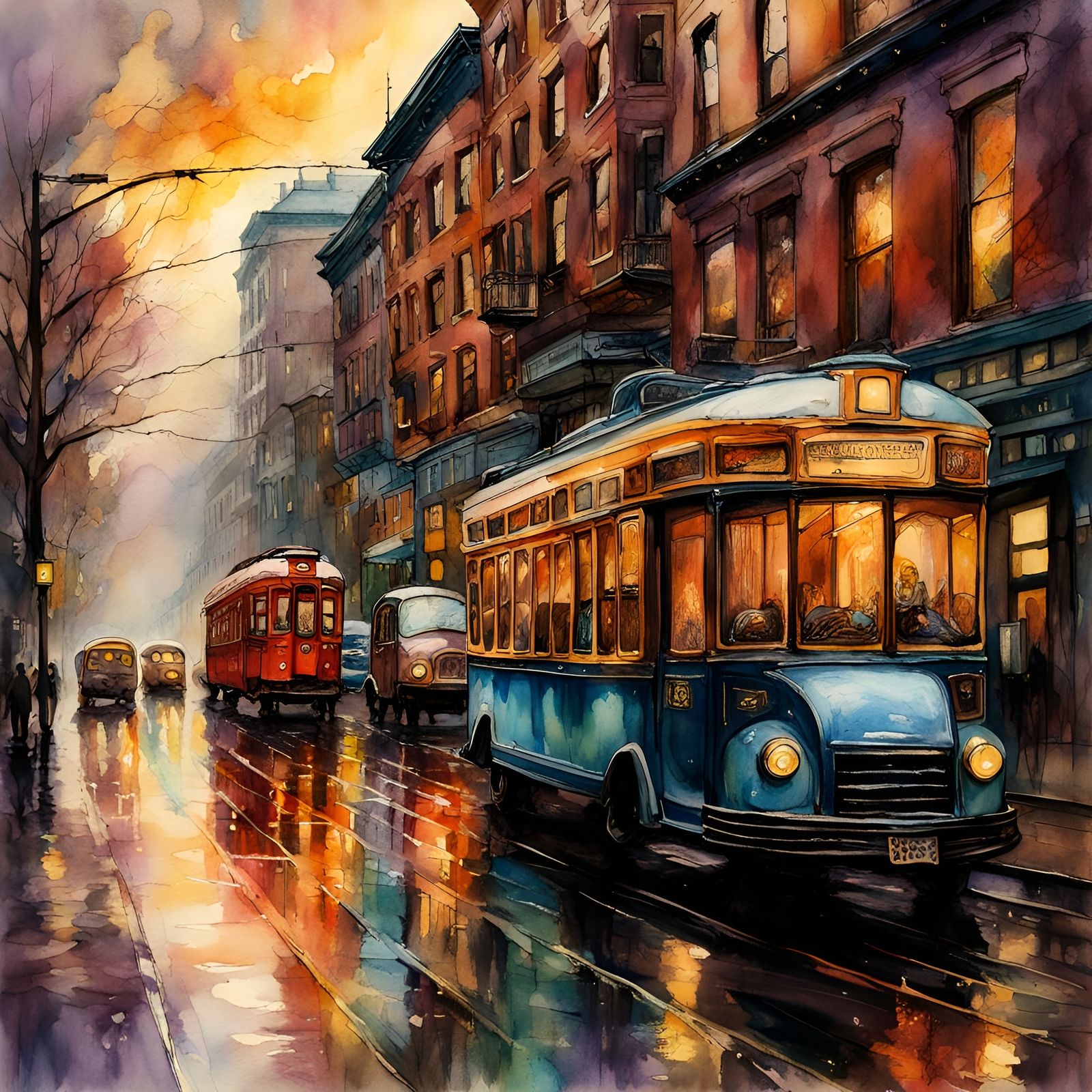 Rainy Day in Portland: Watercolor Aetherpunk Illustration