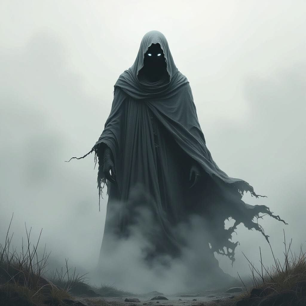 Ethereal Ghostly Figure in Misty Fog
