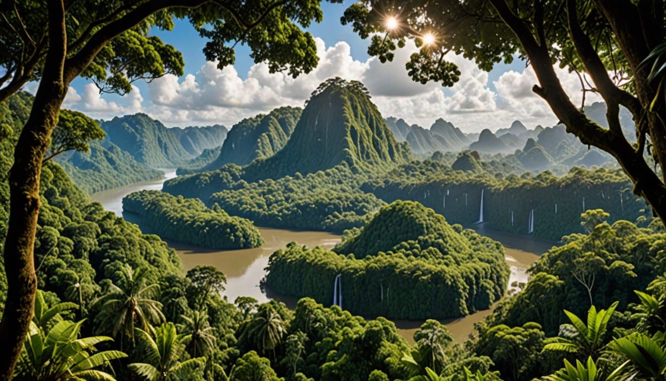 Vibrant Amazon Rainforest Landscape in Lush Canopy View