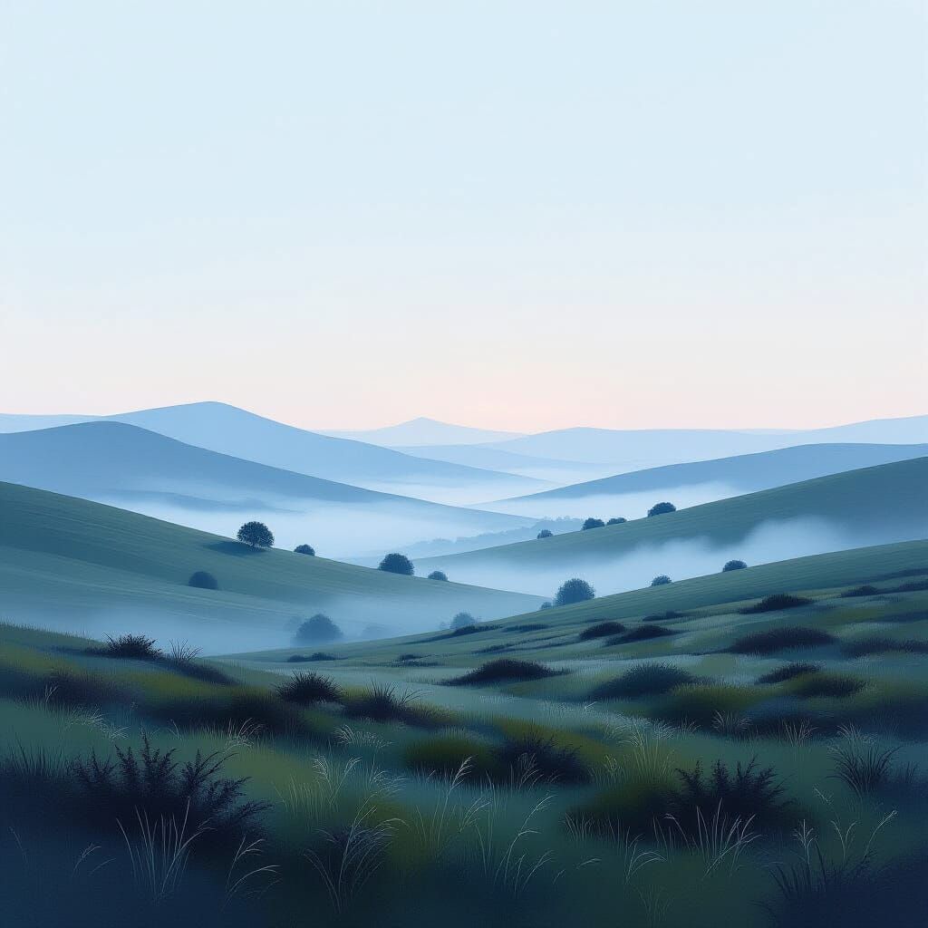 Misty Moorland Landscape in Detailed Realism Style