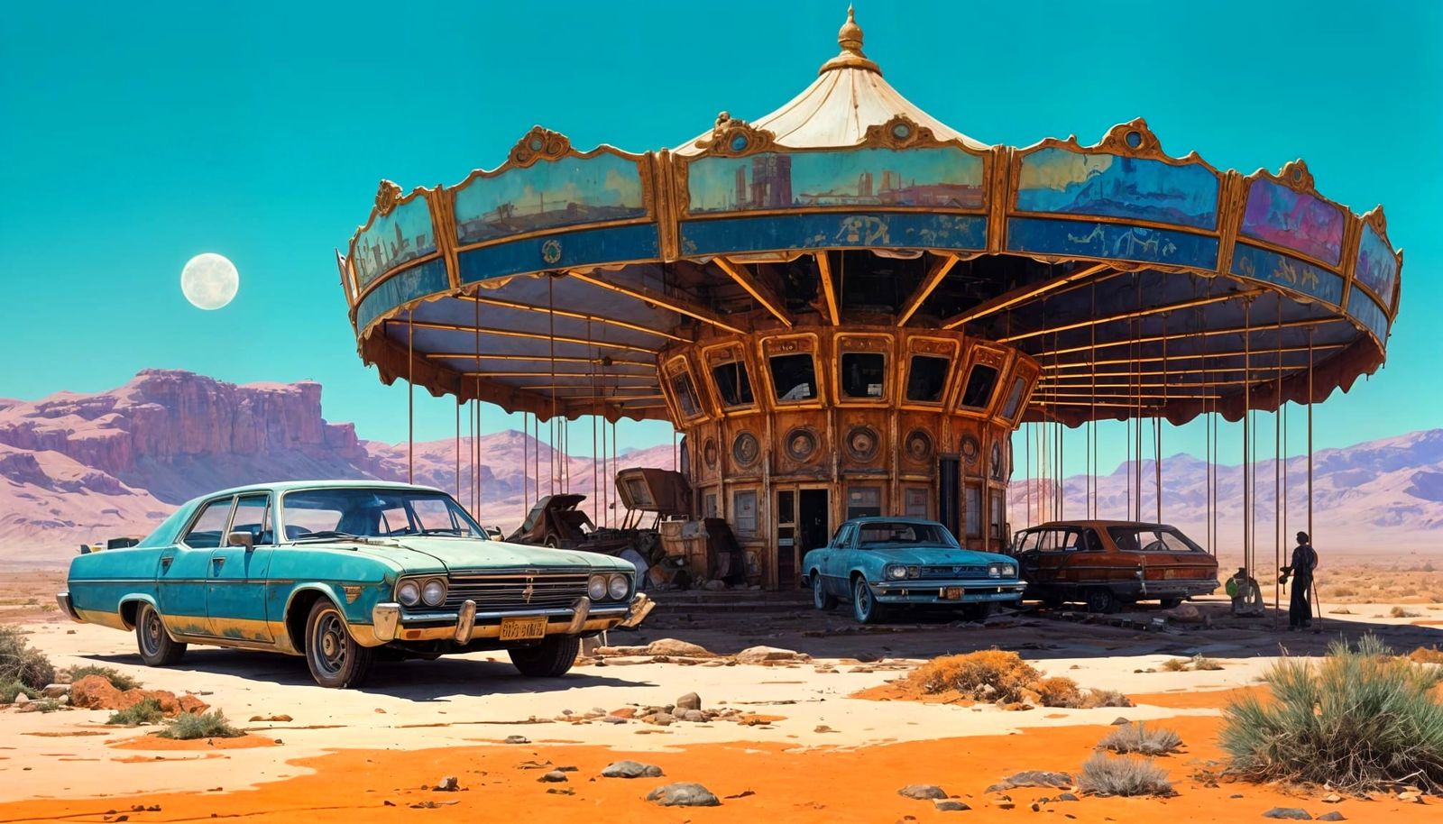 Cyberpunk Desert Outpost with Abandoned Carousel