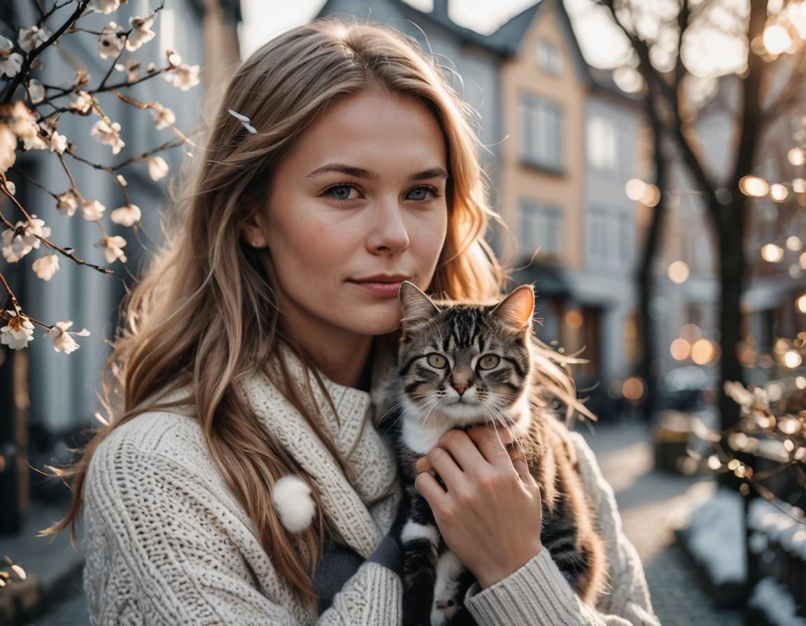 Scandinavian Woman with Cat: Professional Photography