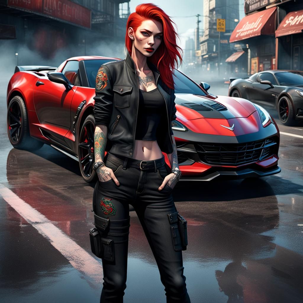 Cyberpunk Street Racer on Corvette in 8k