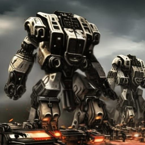 Female Mechwarriors Defend Burning City