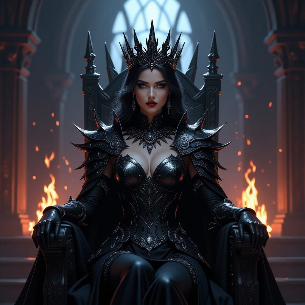 Dark Fantasy Queen in Crystal Armor with Silver Fire