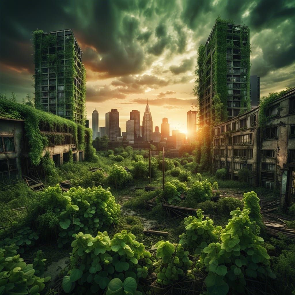 Post-Apocalyptic City Reclaimed: Hyperrealistic Anime Art