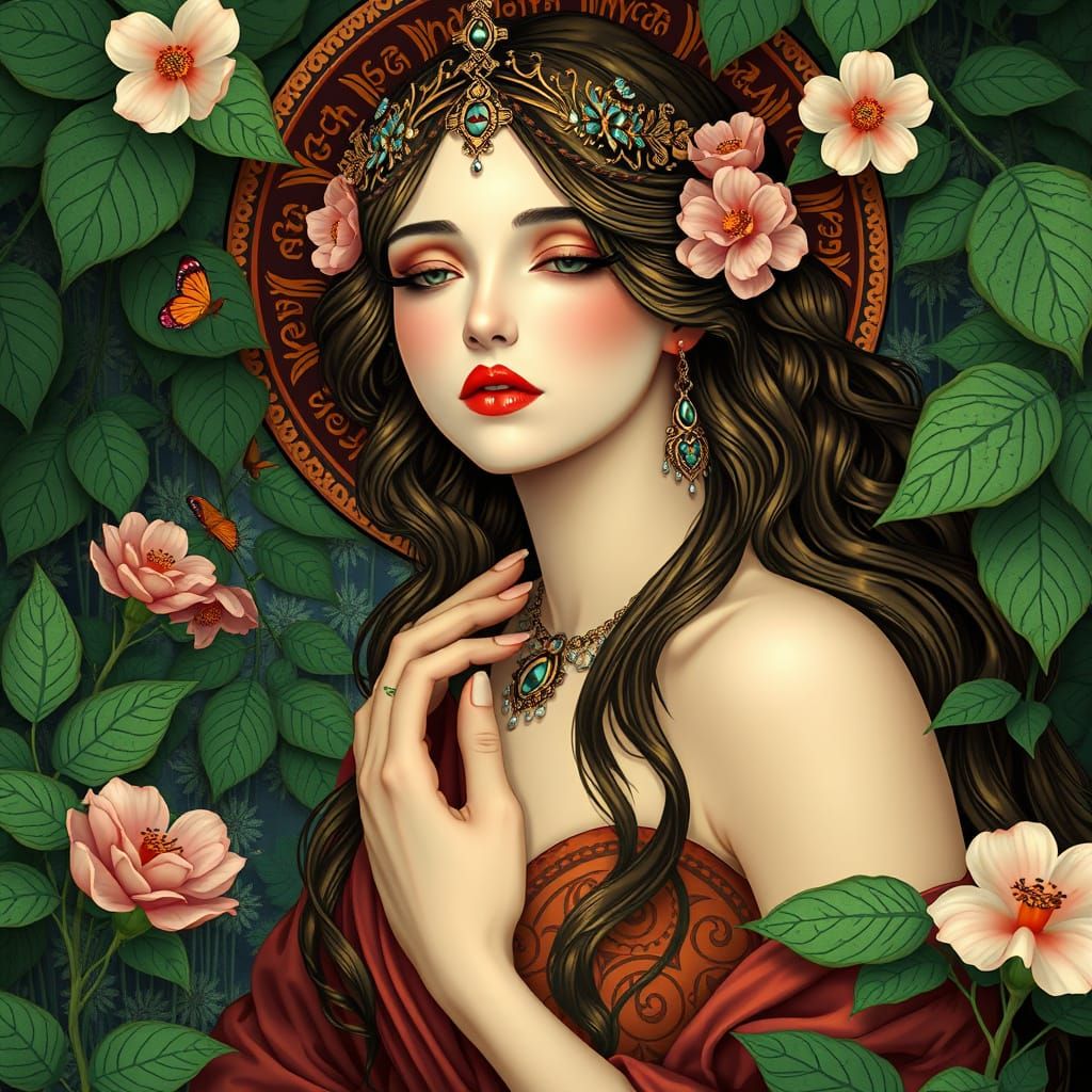Elegant Goddess in Art Nouveau Style