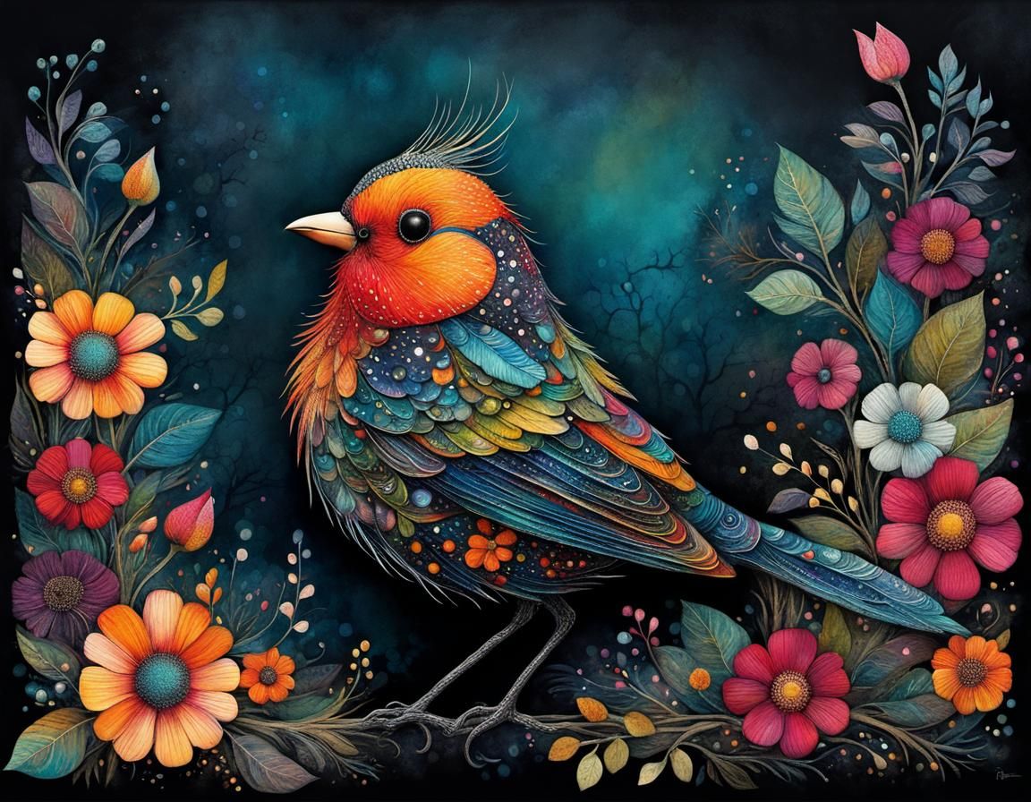 Whimsical Bird in Enchanted Darkwood