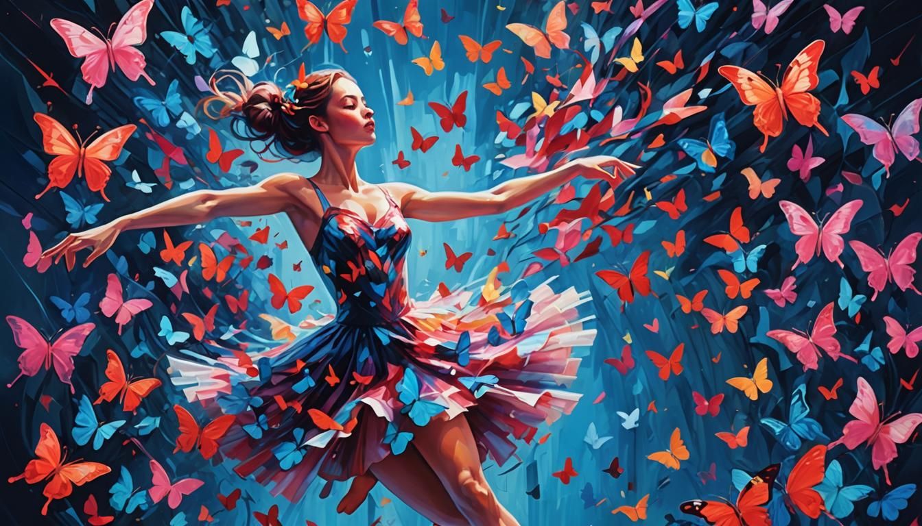 Neon Butterfly Ballet: Surreal Digital Illustration