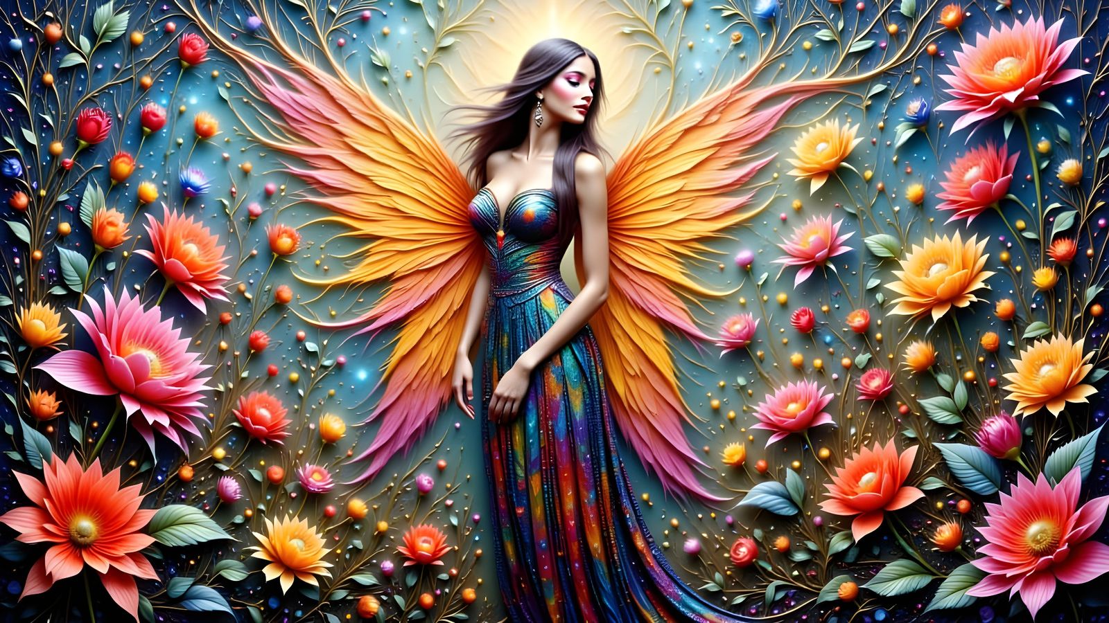 Fairy in Floral Wonderland: Surrealist Oil Painting