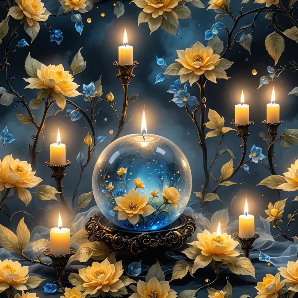 Glass Ball with Fantasy Flowers in Romantic Style