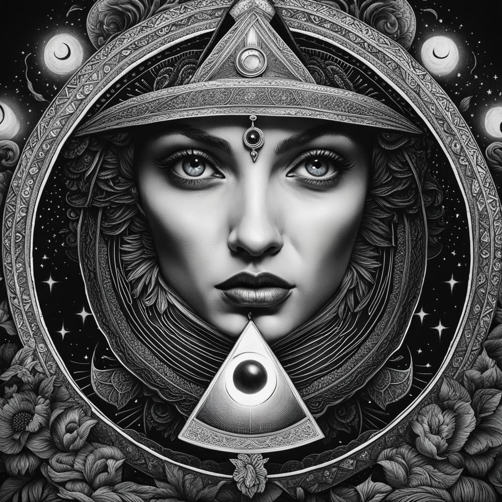 All Seeing Eye Tarot Sign in Black and White