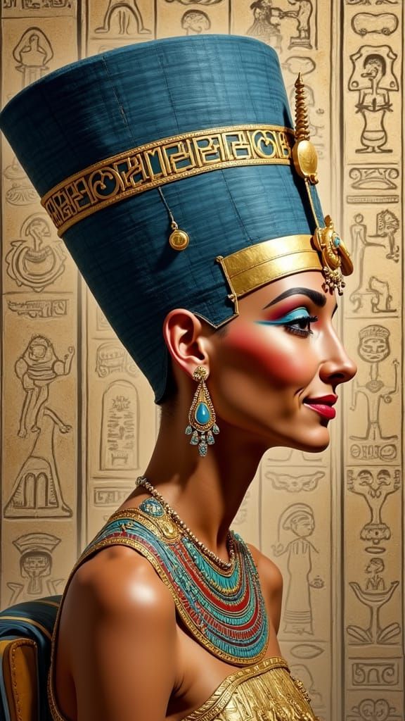 Queen Nefertiti Profile Portrait in Royal Regalia