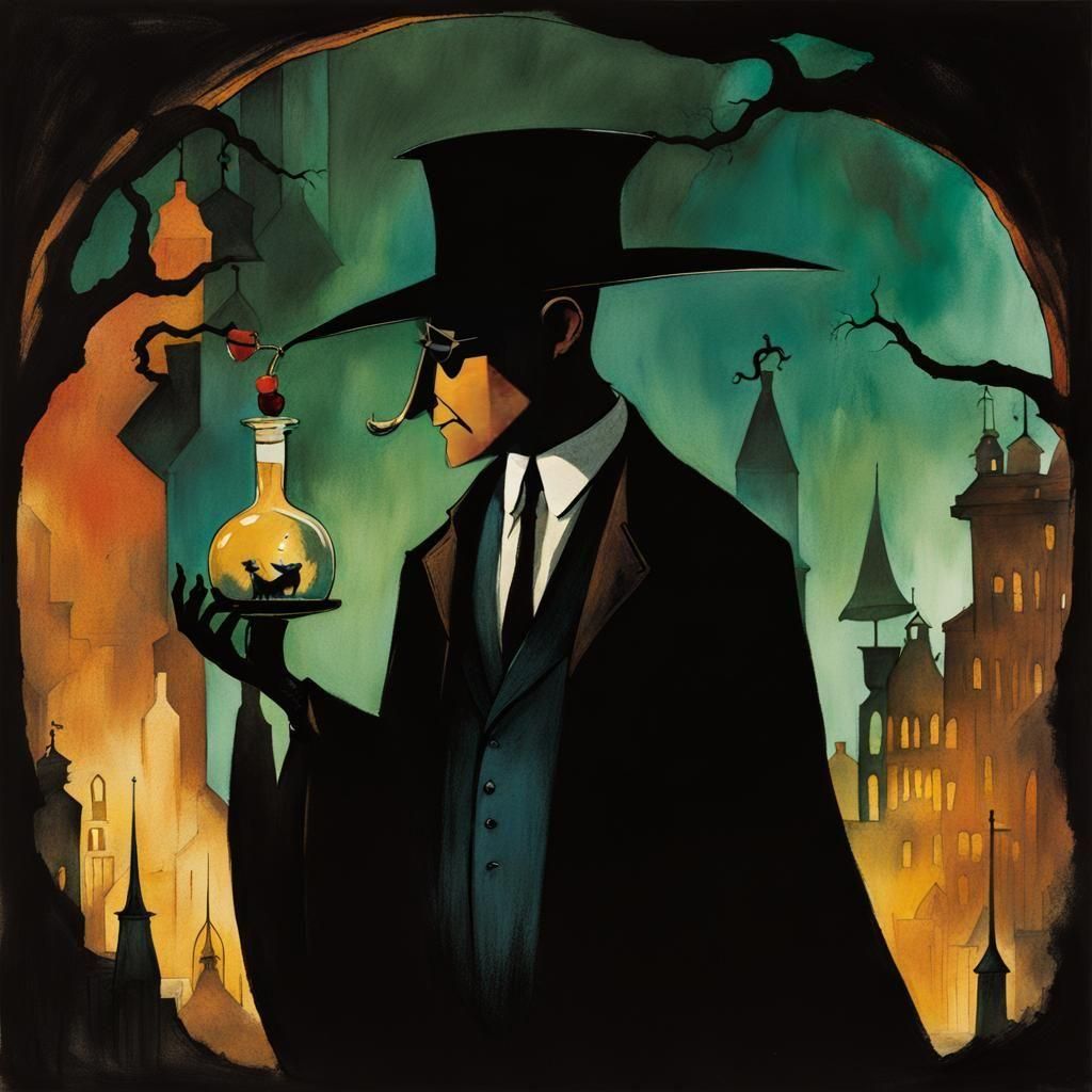 Shadowy Zombie Attorney in Alcohol Ink Style