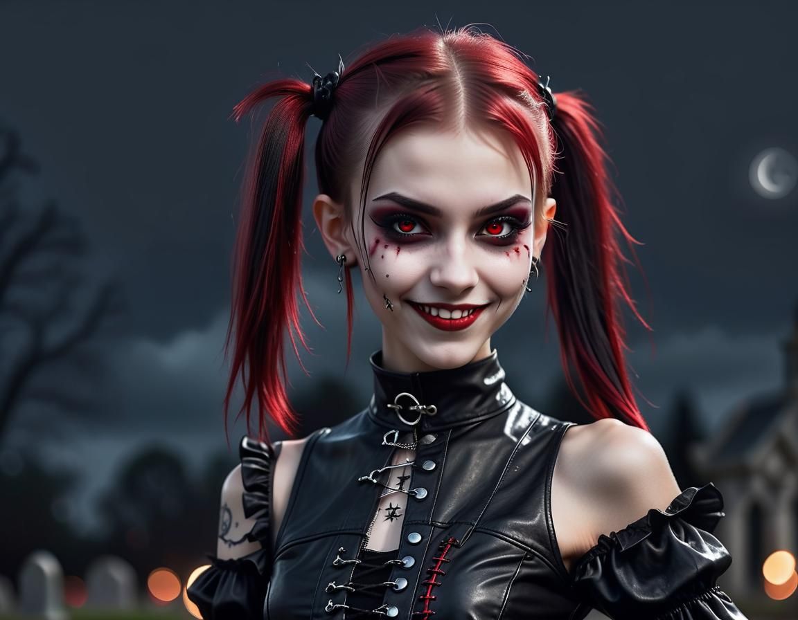 Punk Vampire Teen in Gothic Cemetery, Photography