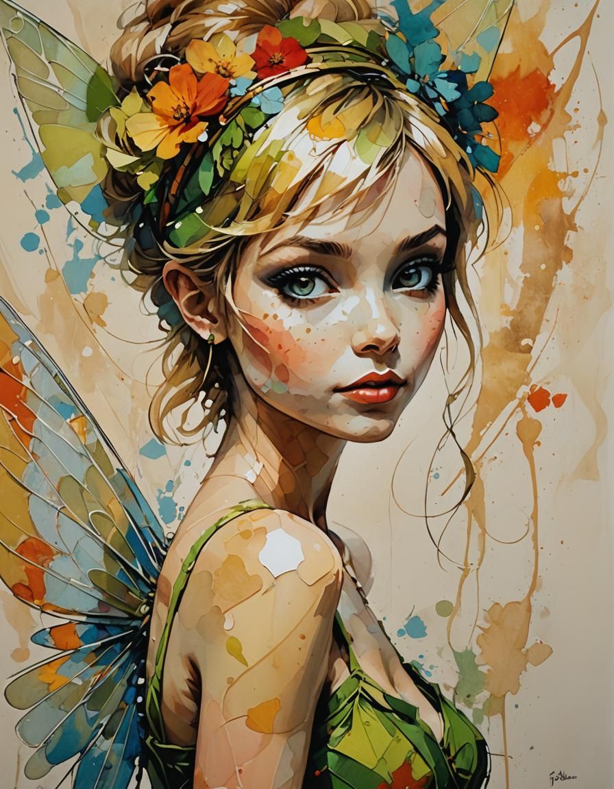 Peace and Love Tinkerbell in Acrylic Cartoon Style