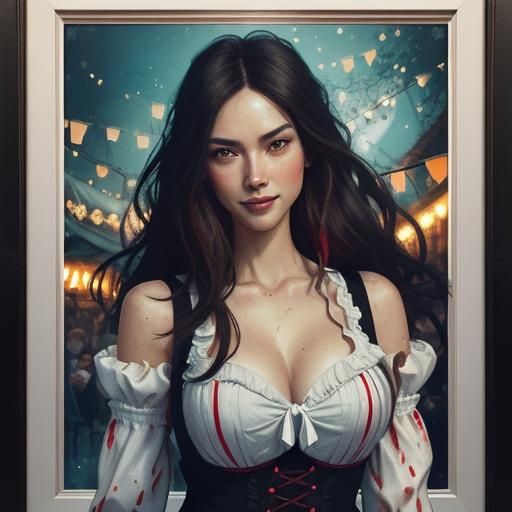 Bavarian Woman in Dirndl Dress in Oktoberfest Garden