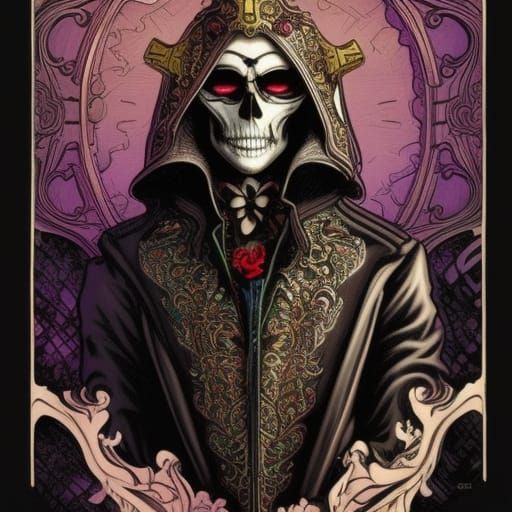 Mexican-Gothic Prince with Skull Mask, Comic Book Art
