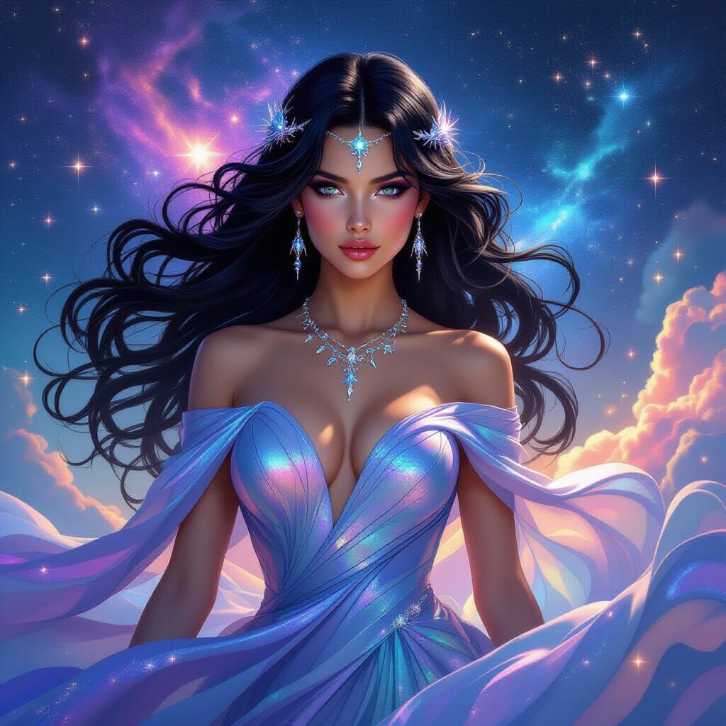 Goddess Emerges from Galaxy in Hyperrealistic Style