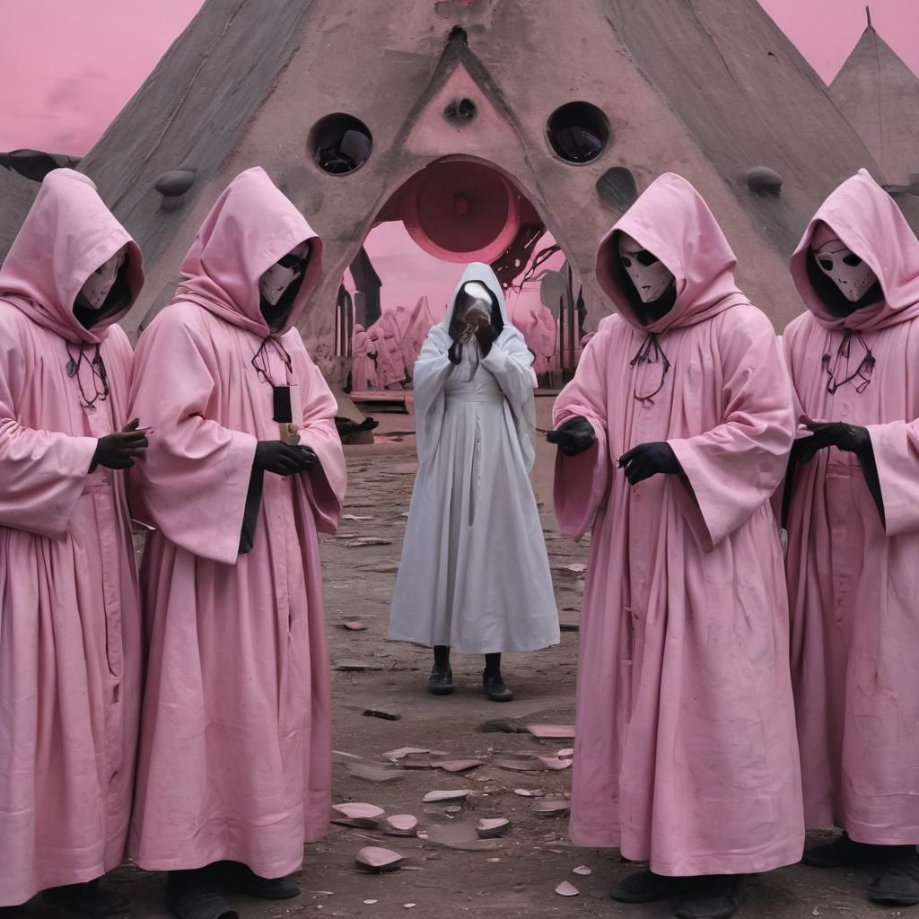 Eerie Stargate Ritual: Surrealist Cult in Twilight