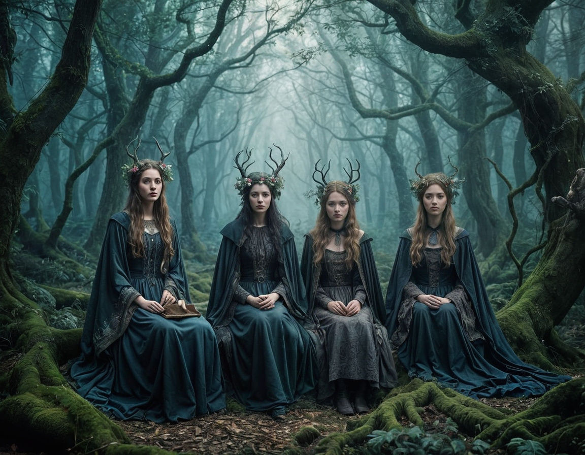 Four Young Witches in an Enchanted Forest