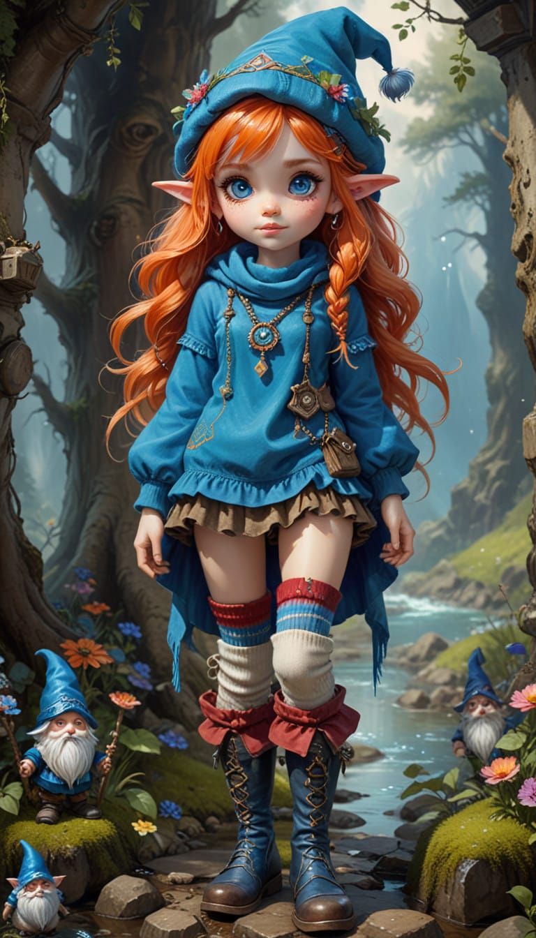 Enchanting Cnome Maiden in Whimsical Oil Painting