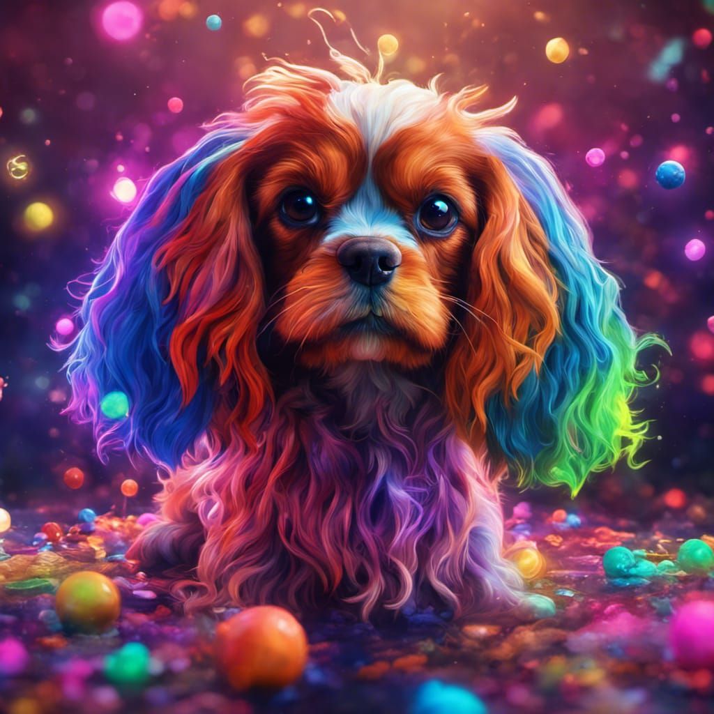 Rainbow Neon Cavoodle Fantasy Concept Art