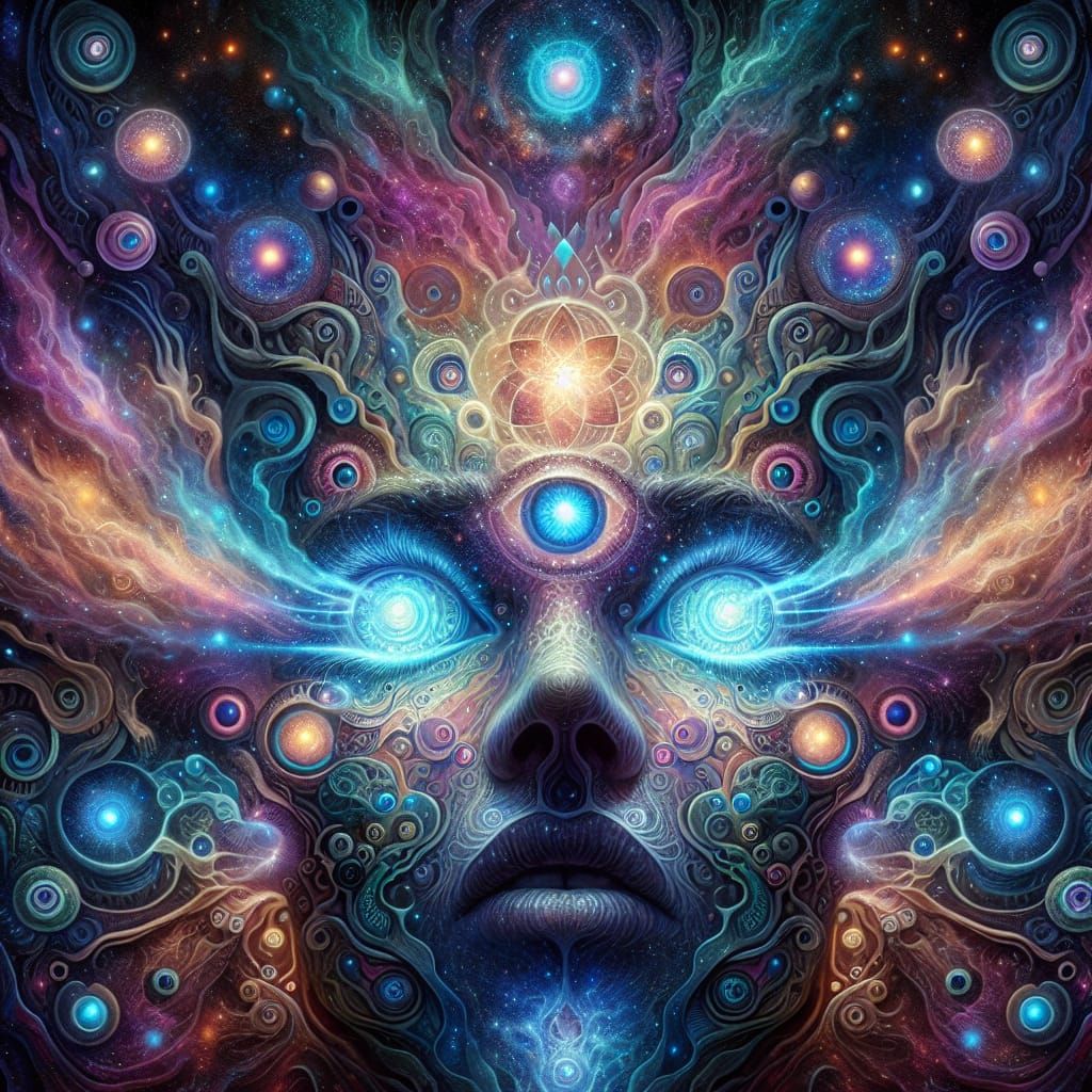 Cosmic Figure Emanating Light in Romantic Style