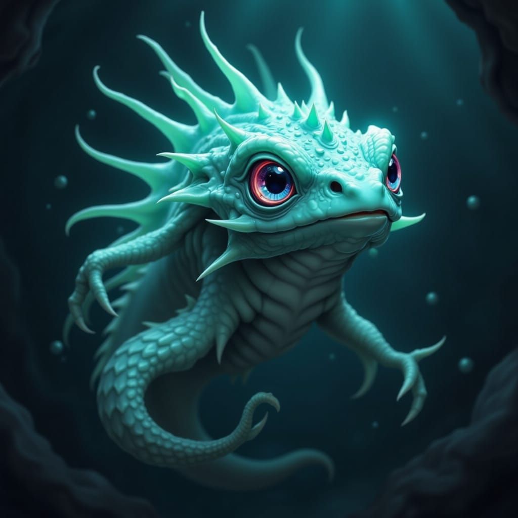 Deep-Sea Creature in Glowing Playing Card Aesthetic