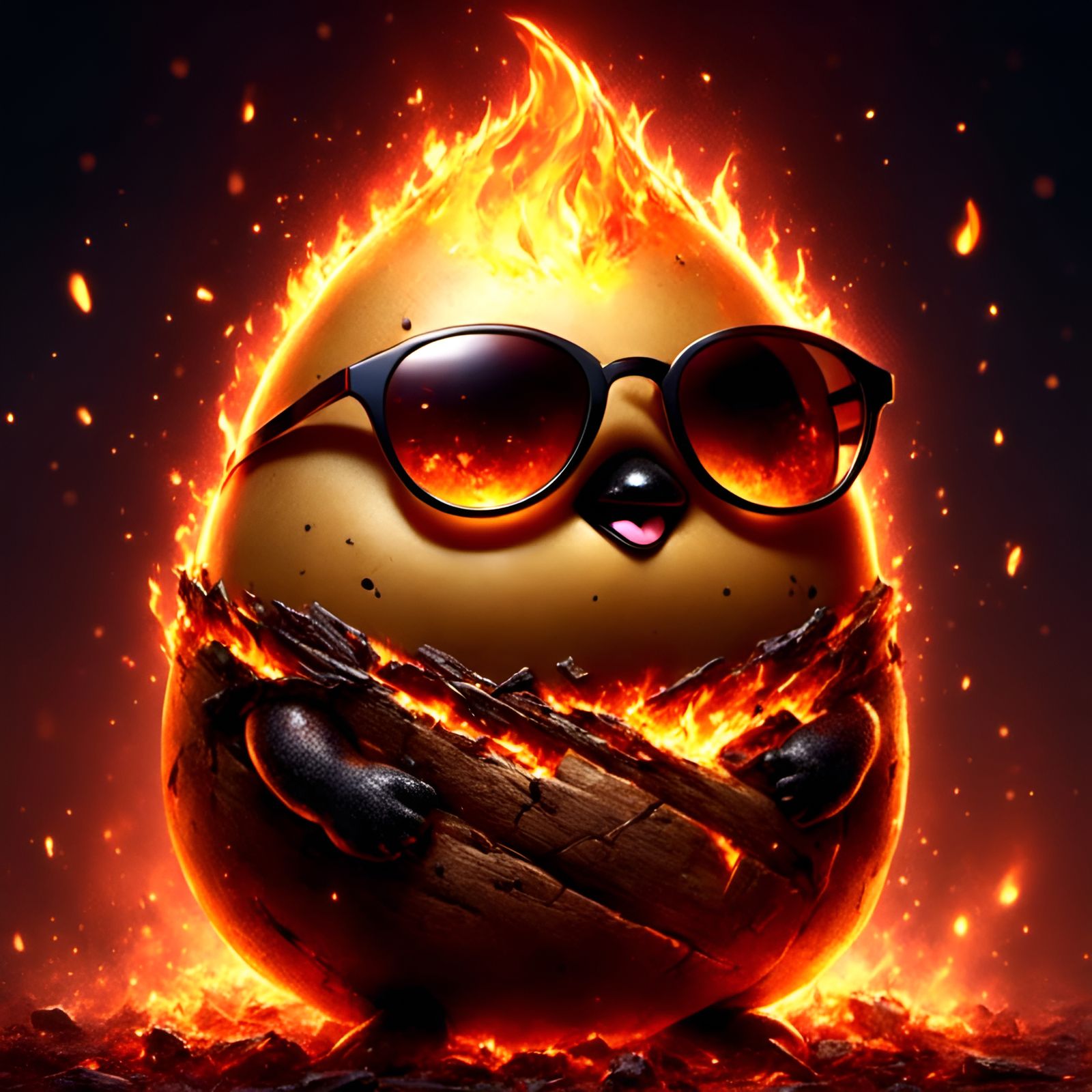 Flaming Potato Portrait with Sunglasses
