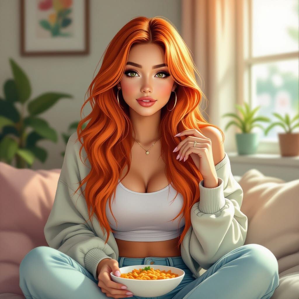 Woman with Orange Hair in Pastel Colors Digital Art