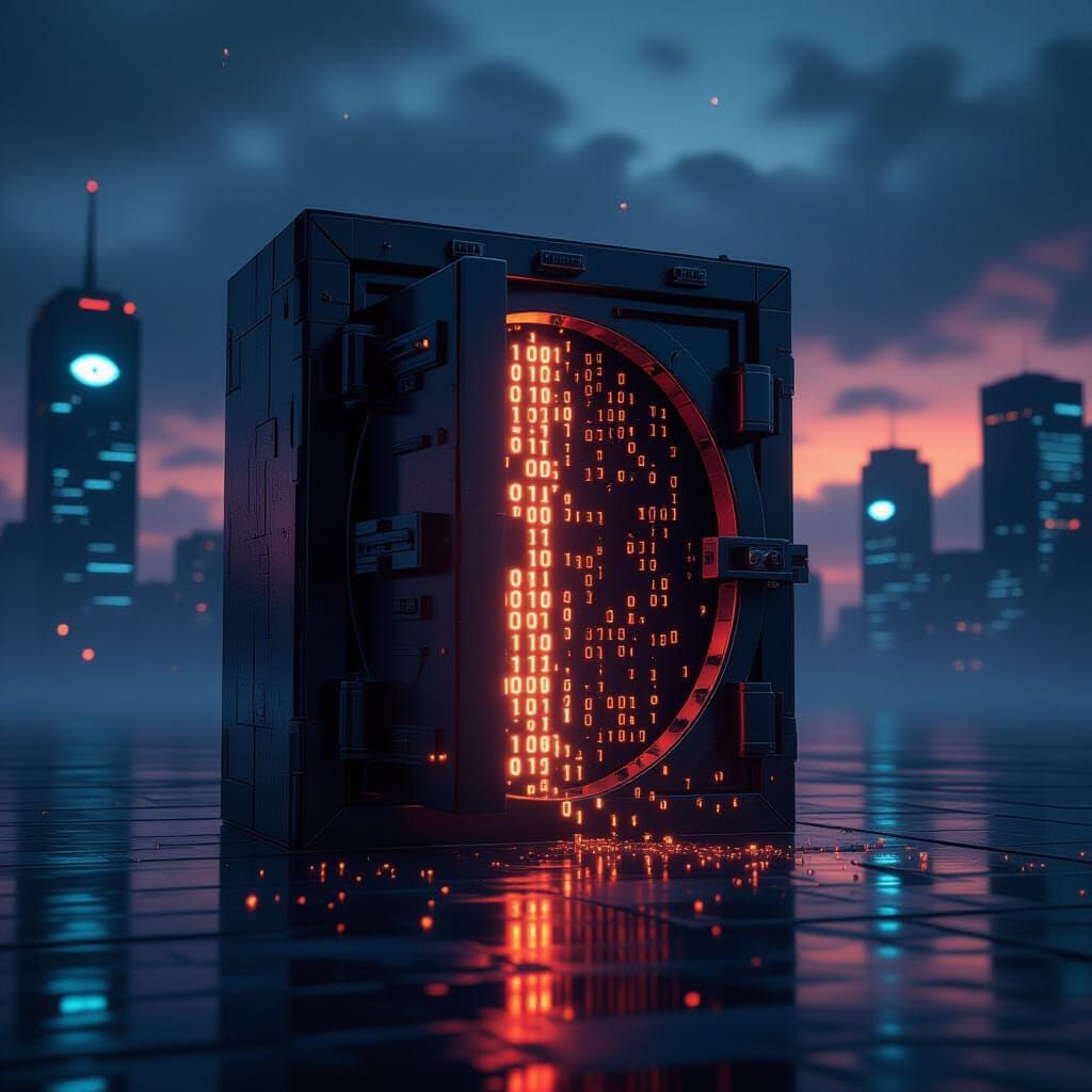 Futuristic Vault Icon Symbolizing Data Exposure in Cyberneti...