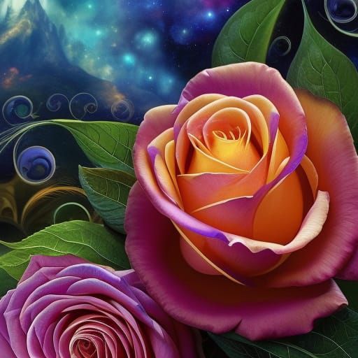 Dazzling Rose: Hyperdetailed Digital Art in Cool Colors