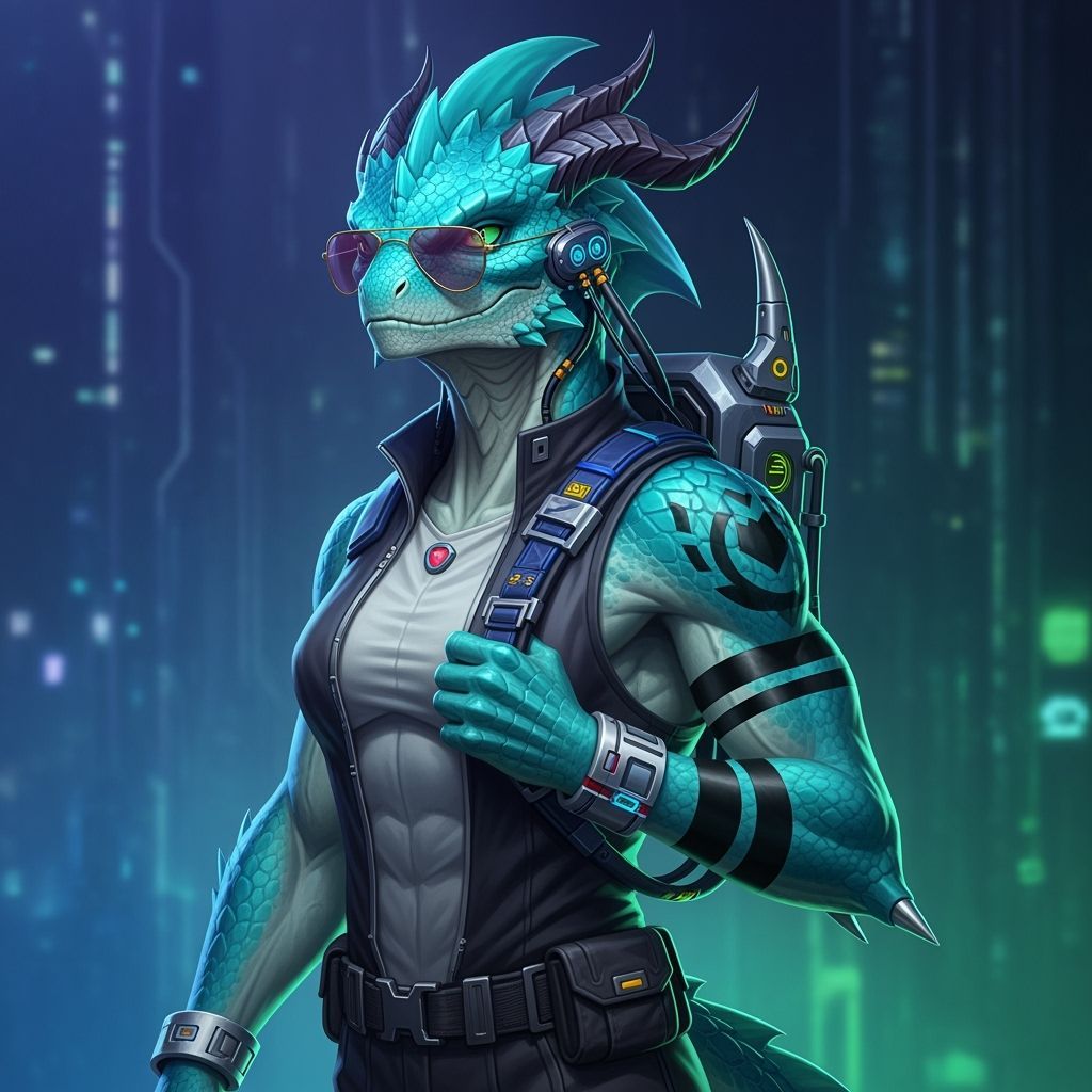 Futuristic Turquoise Lizard in High-Tech World