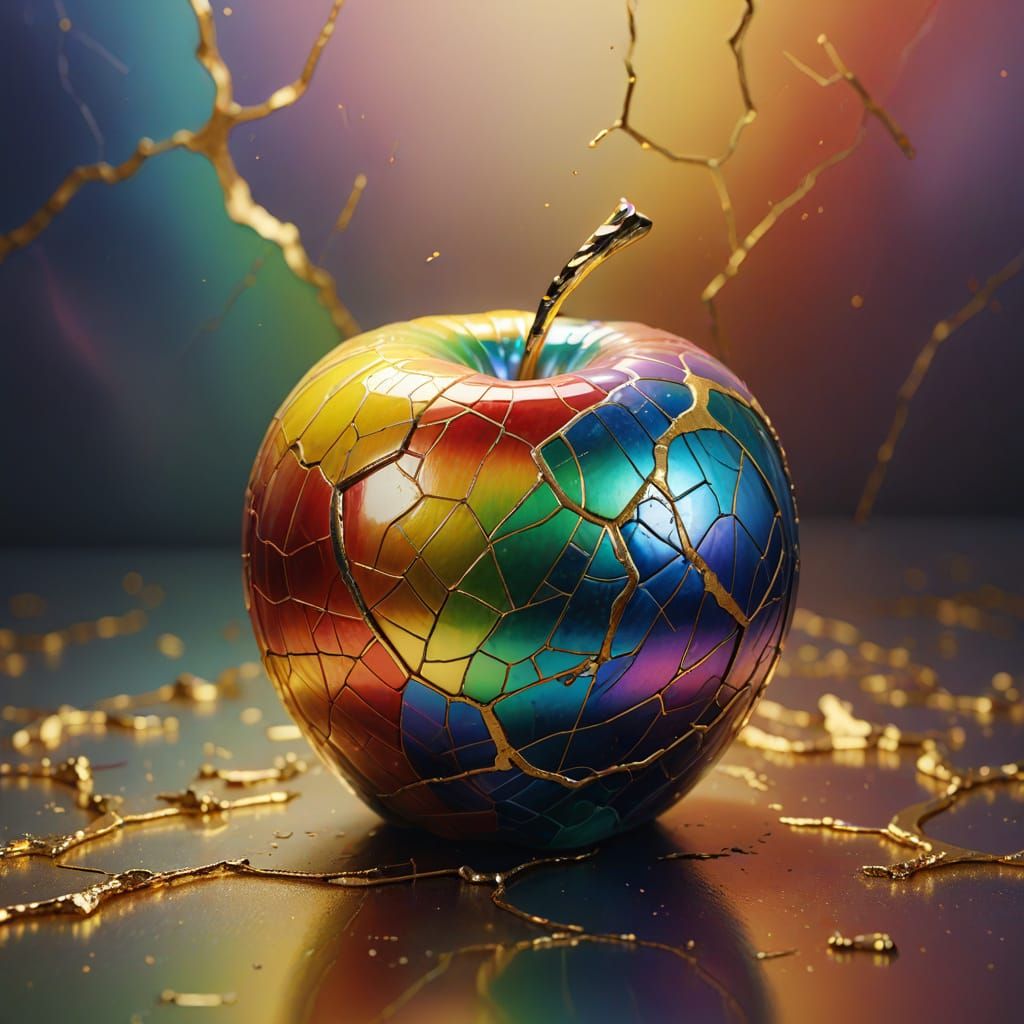Vibrant Kintsugi Apple in Golden Light