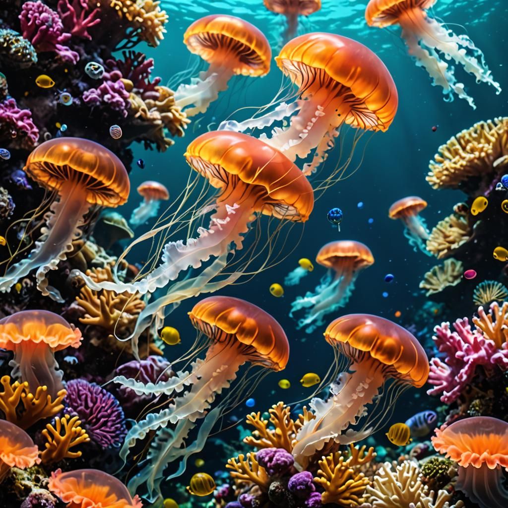 Jellyfish in Vibrant Coral Reef Environment