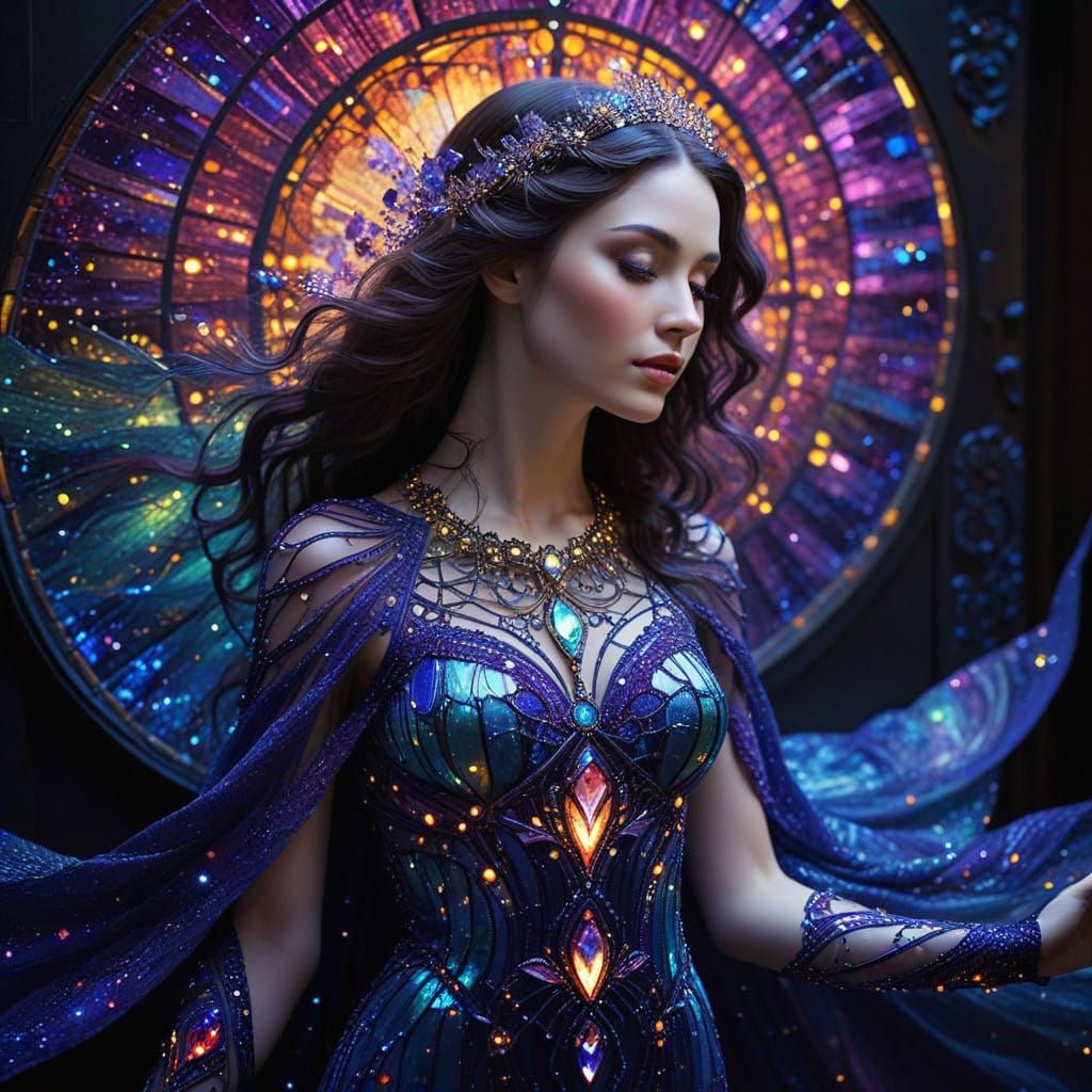 Ethereal Goddess in Cosmic Crystalline Robes