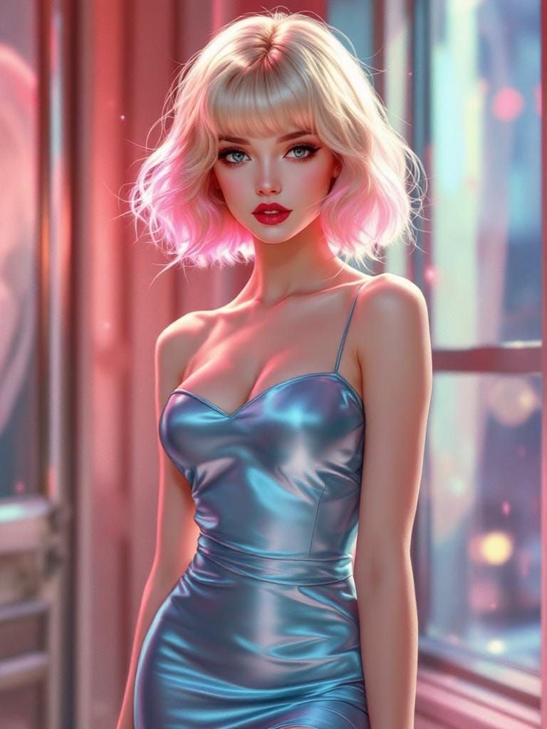 Anime Woman in Cyan Dress, Digital Art