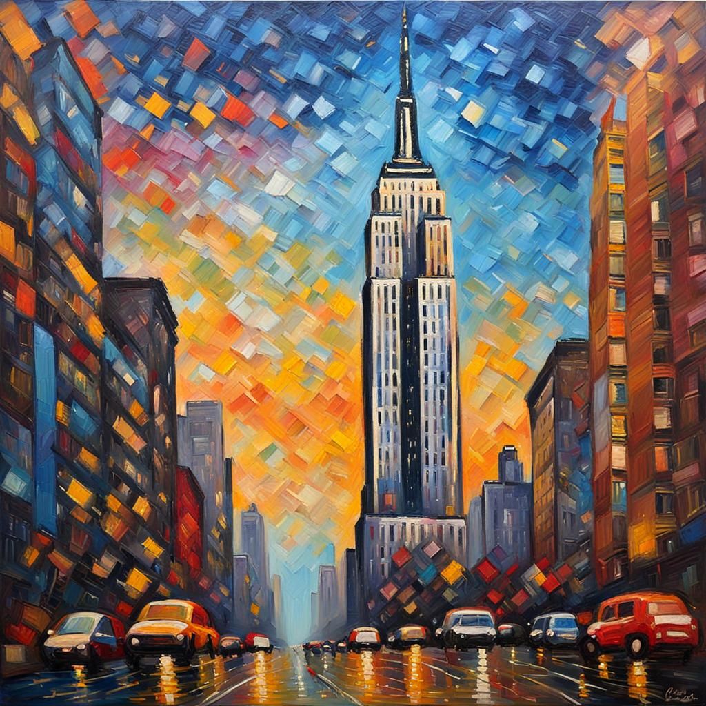 Empire State Building in Expressionist Impasto Style