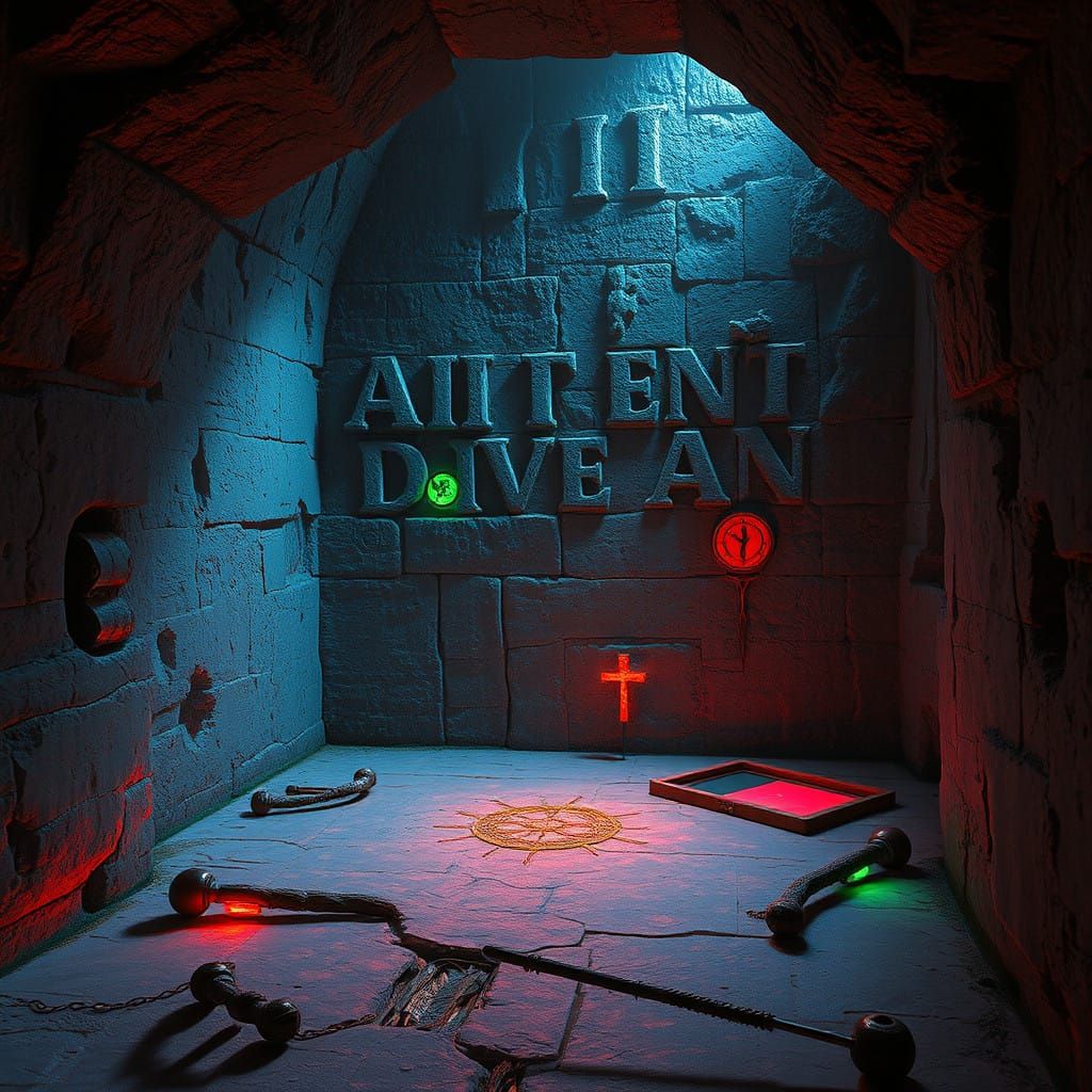 Surreal Letters Unveil Ancient Secrets in Mystical Chamber