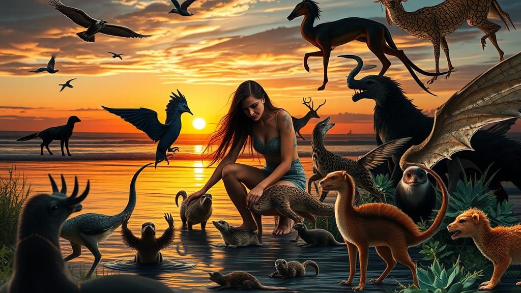 Mystical Creatures Collage at Sunset