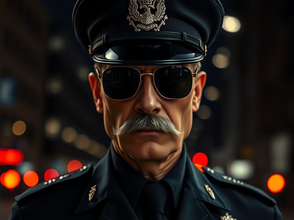 Stern Policeman in Film Noir Style