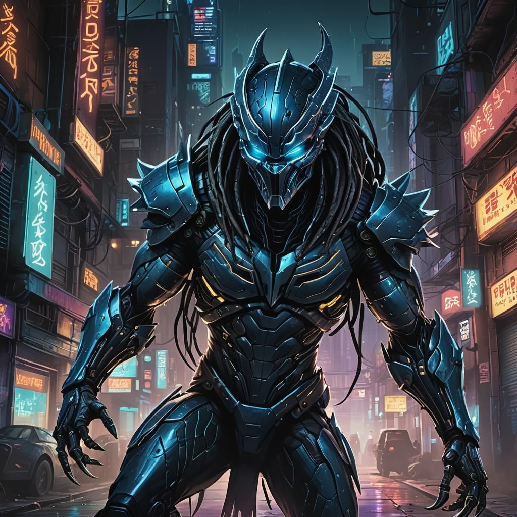Cyberpunk Predator in Neon Alley