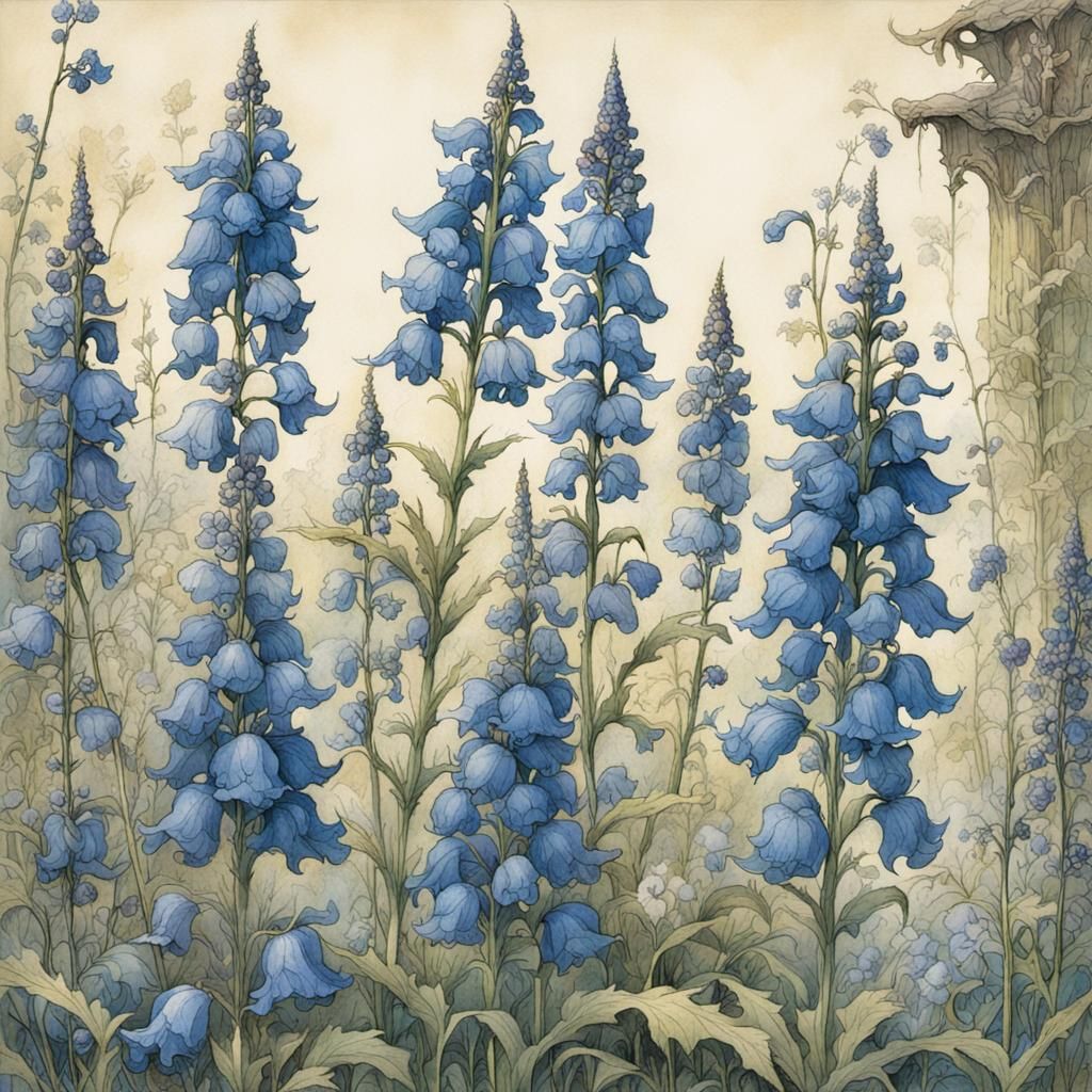 Delphinium and Monkshood Illustration