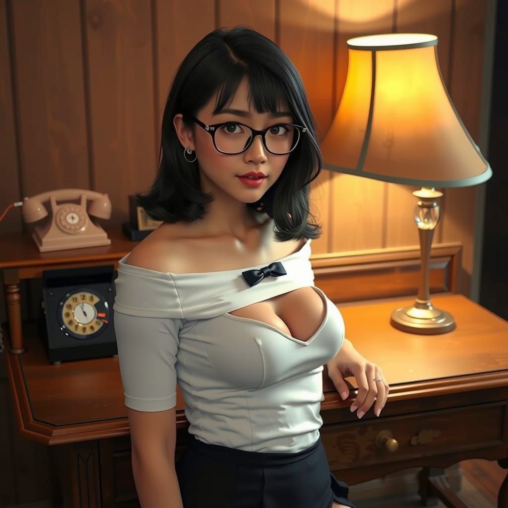 Elegant Asian Woman in Softly Lit Room with Vintage Decor