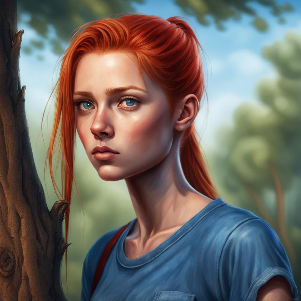 Red-Haired Teenager in Hyperrealistic Splash Art
