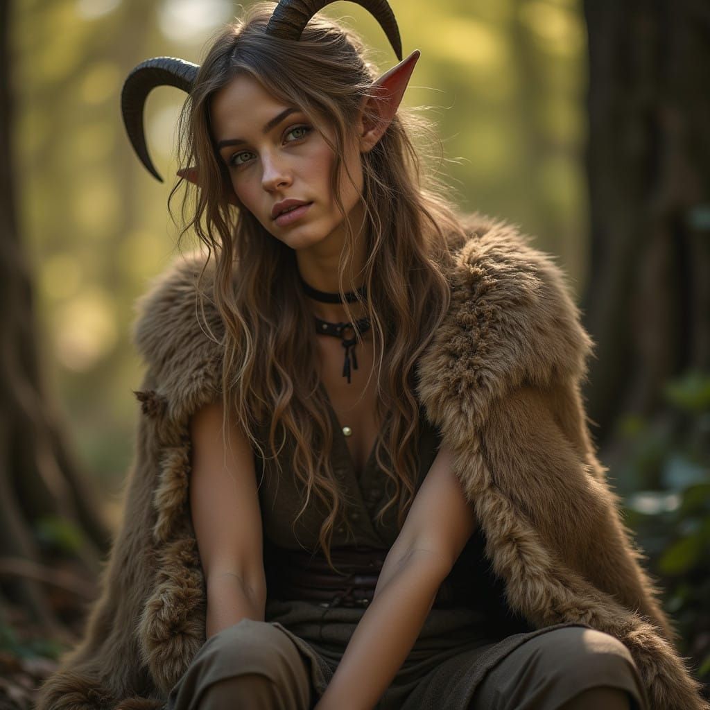 Gentle Satyr Maiden in Earthy Splendor