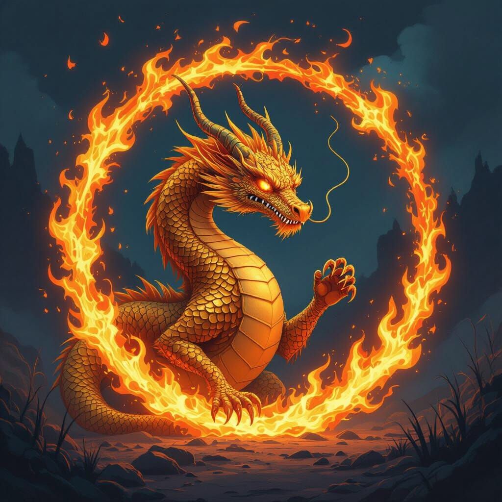 Golden Eastern Dragon Creates Ring of Fire