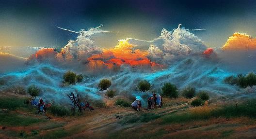 People Disintegrating into Dust in Volumetric Lighting